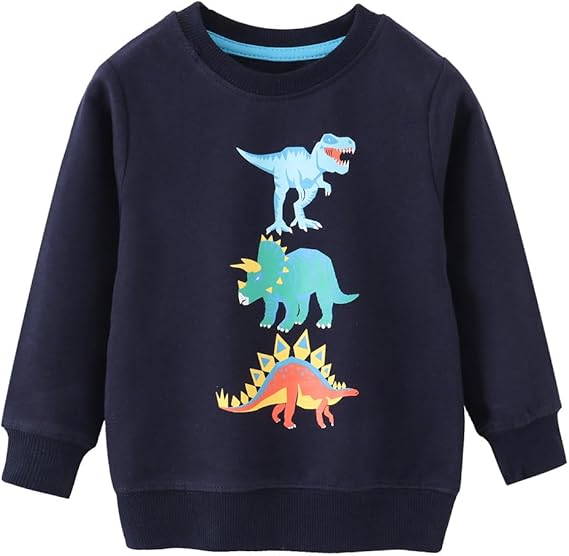 Toddler Boys 3 Pack Cotton Pullover Crewneck Sweatshirt Long Sleeve Cartoon Shirt Sweaters Tops