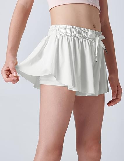 Girls Flowy Shorts 3 Pack - 2-in-1 Butterfly Skort with Spandex Liner for Tennis, Dance, Cheer, Running