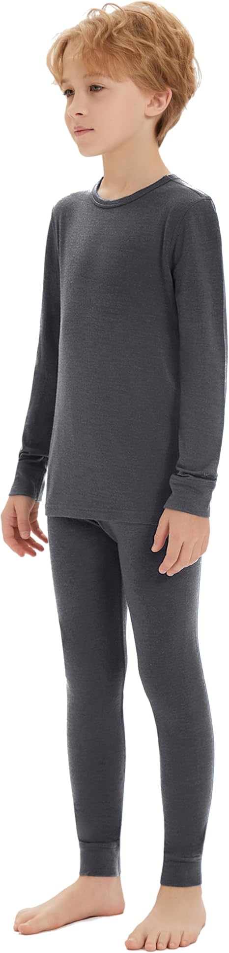 Unisex Kids 100% Merino Wool Base Layer Set Lightweight Thermal Underwear Sets for Girls and Boys
