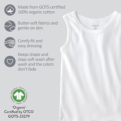 Baby Boys' Malone 5-Pack Sleeveless Shirts 100% Organic Cotton for Baby Boys