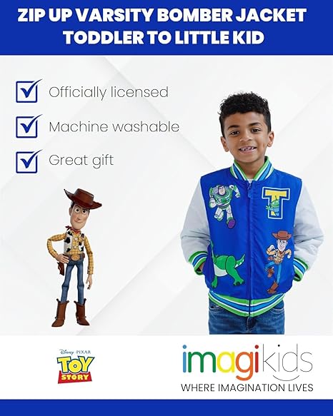 Toy Story Cars Zip Up Varsity Bomber Jacket Toddler to Little Kid Sizes (2T - 7-8)