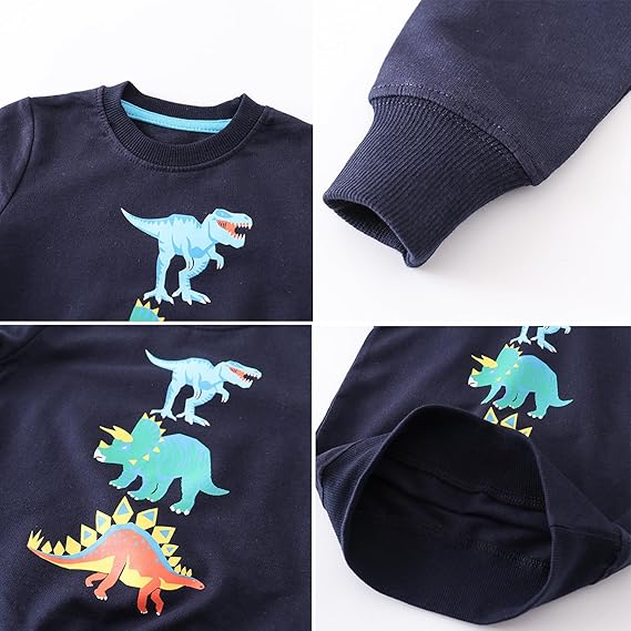Toddler Boys 3 Pack Cotton Pullover Crewneck Sweatshirt Long Sleeve Cartoon Shirt Sweaters Tops
