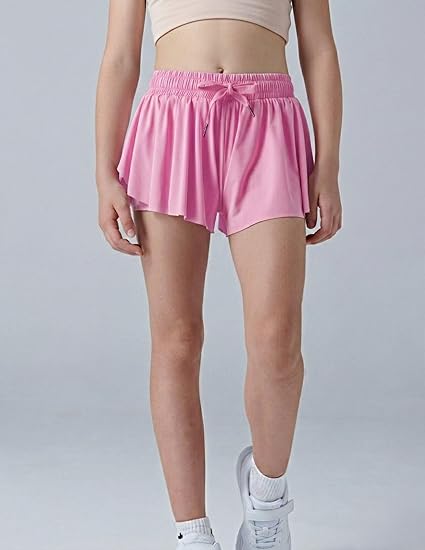 Girls Flowy Shorts 3 Pack - 2-in-1 Butterfly Skort with Spandex Liner for Tennis, Dance, Cheer, Running