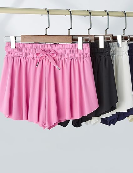 Girls Flowy Shorts 3 Pack - 2-in-1 Butterfly Skort with Spandex Liner for Tennis, Dance, Cheer, Running