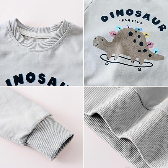 Toddler Boys 3 Pack Cotton Pullover Crewneck Sweatshirt Long Sleeve Cartoon Shirt Sweaters Tops