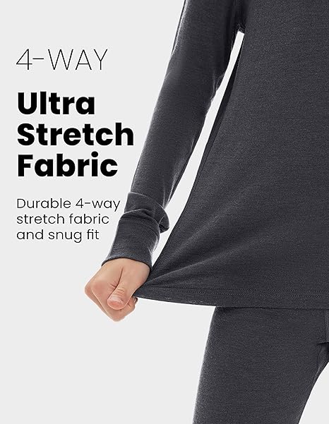 Unisex Kids 100% Merino Wool Base Layer Set Lightweight Thermal Underwear Sets for Girls and Boys